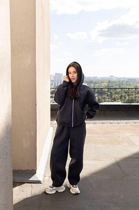 Женский теплый костюм двойка свободного кроя на каждый день турецкая трехнитка на флисе Графит Одесса - изображение 6