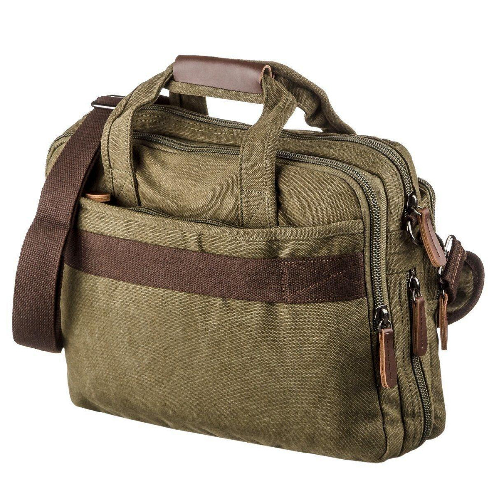 Сумка текстильная для ноутбука на два отделения Vintage 20180 Зеленая Киев - изображение 2