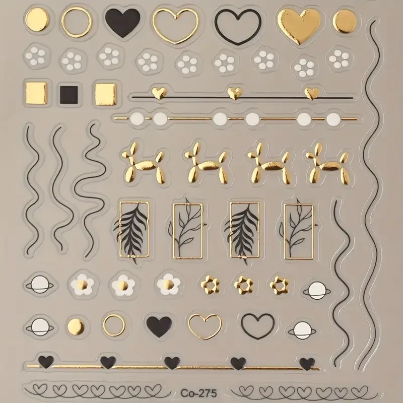 3D наклейки для ногтей золото черные | сердечки, цветы, линии, фигурки Киев - изображение 2