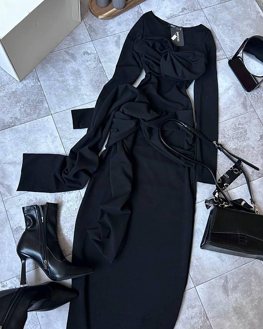 Жіноча стильна романтична сукня крепдайвінг Чорна, 42/44 Одеса - фото 3