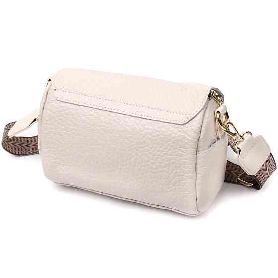 Красива жіноча шкіряна сумка з оригінальною плечовою лямкою Vintage 22404 Біла Київ