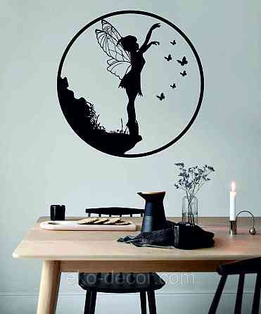 Декоративное настенное Панно «Фея и бабочки», Декор на стену 90*90 см, Черный Киев