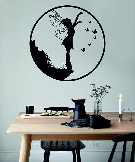 Декоративное настенное Панно «Фея и бабочки», Декор на стену 90*90 см, Черный Киев - изображение 2