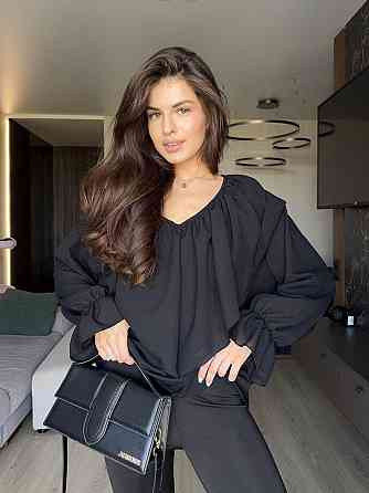 Жіноча легка романтична блуза з воланами креп-шифон Чорний, 50/52 Одеса