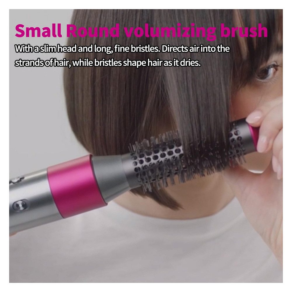 Кругла щітка насадка для Dyson Airwrap BVACUMHEAD фуксія нейлонова щетина силіконова ручка об'ємна сумісна HS05 HS01 Київ - фото 2