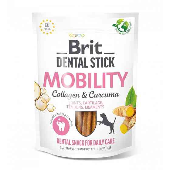 Лакомства для собак Brit Dental Stick Mobility для мобильности суставов, коллаген и куркума, 7 шт, 251 г Винница