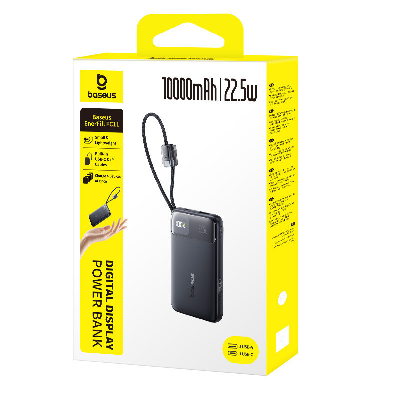 Павербанк 10000 mAh Baseus EnerFill FC11 22.5W швидка зарядка цифровий дисплей вбудований кабель power bank повербанк Одеса - фото 2