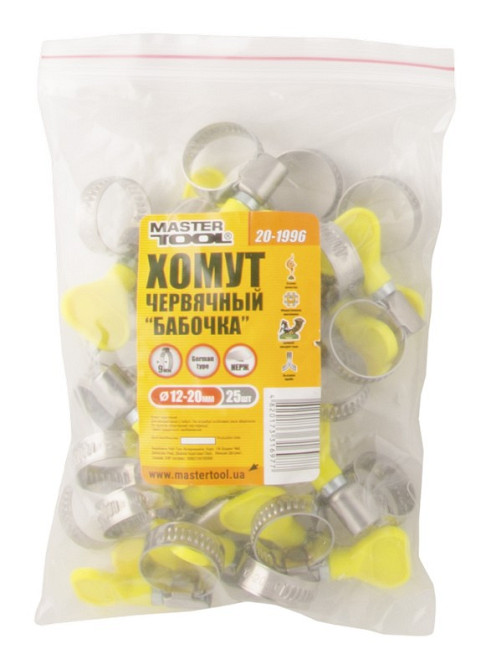 MASTERTOOL Хомут черв'ячний MASTERTOOL German type "Метелик" W2 DIN 3017 9.0 мм Ø 12-20 мм 25 ш Коломыя - изображение 4