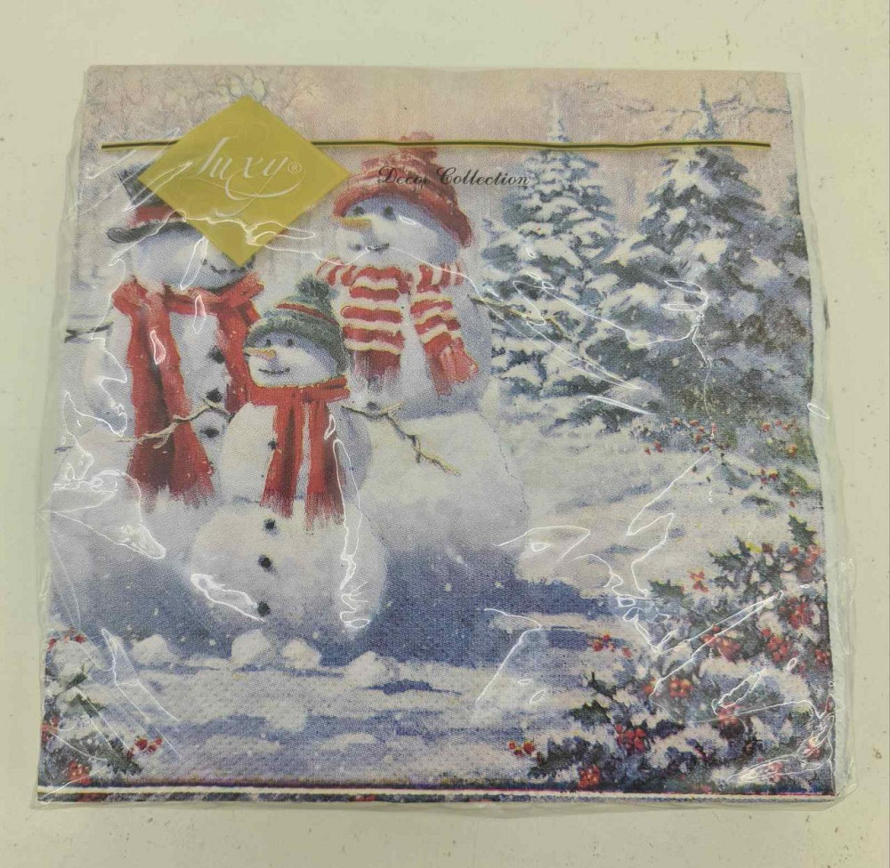 Новогодняя бумажная салфетка (ЗЗхЗЗ, 20шт) LuxyНГ Семья снеговиков (849) (1 пачка) Харьков - изображение 3