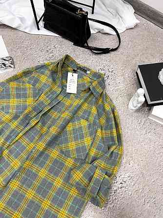 Женская повседневная оверсайз рубашка в клетку фланель 100% коттон Желтый, 42/46 Одесса