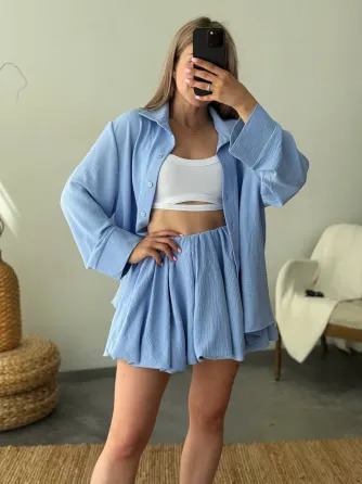 Жіночий костюм 2-ка з сорочкою та спідницею — креп жатка, oversize Одеса