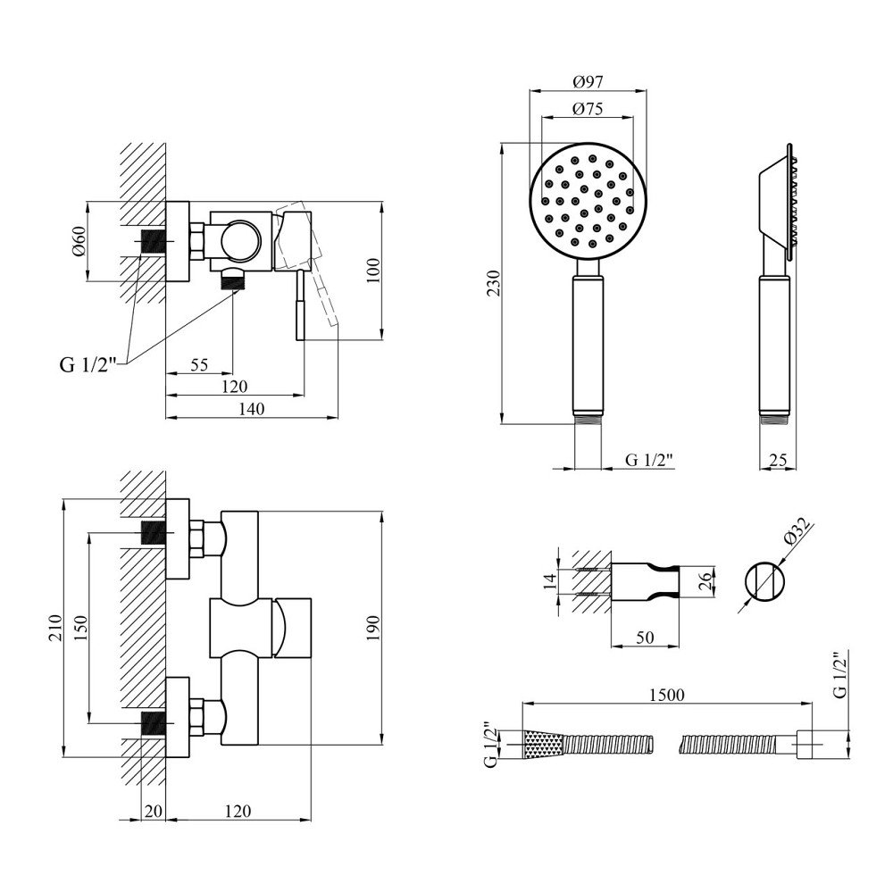 Змішувач для душу Kroner KRP Edelstahl Klassisch — ESG050 Київ - фото 2