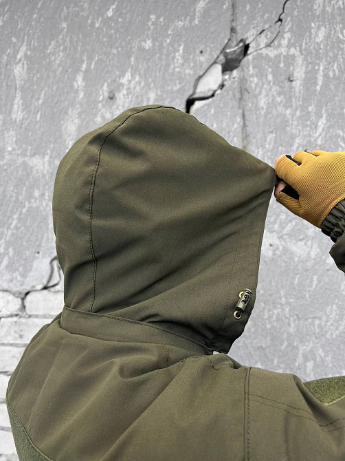 Куртка зимова чоловіча тепла з капюшоном хакі липучка під шеврон Одеса - фото 18