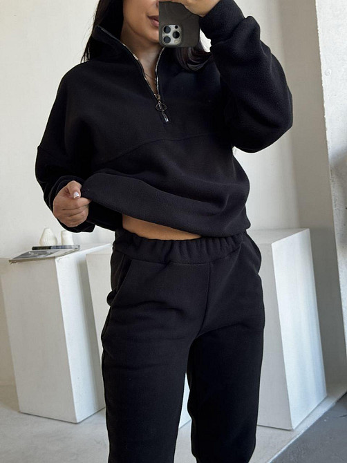 Жіночий теплий костюм-двійка: кофта та штани з турецького флісу Чорний, 46/48 Одеса - фото 4