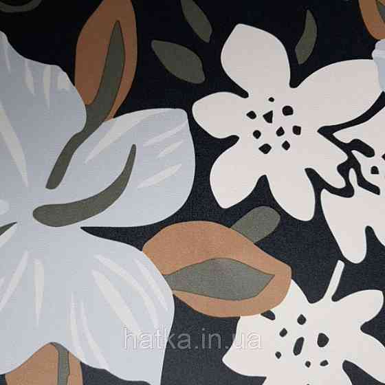 Шпалери вінілові Lutece Bensimon квіти листя блакитні білі коричневі сірі на чорному Київ