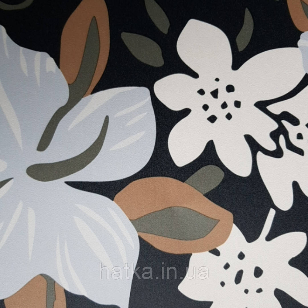 Шпалери вінілові Lutece Bensimon квіти листя блакитні білі коричневі сірі на чорному Київ - фото 3