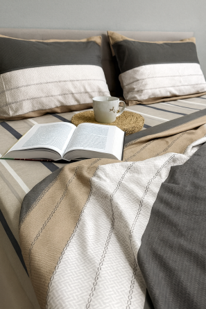 Комплект постільної білизни Ecotton Євро 210х220 см в полоску молочно-сірий (20004АВ) Коломия