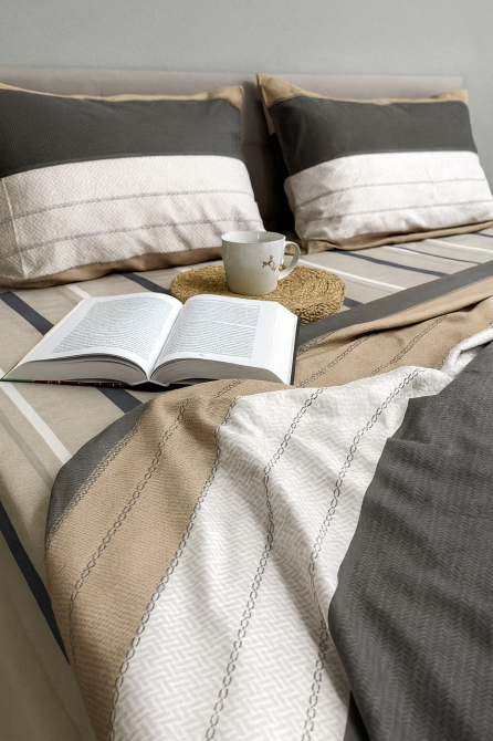 Комплект постільної білизни Ecotton Євро 210х220 см в полоску молочно-сірий (20004АВ) Коломия - фото 2