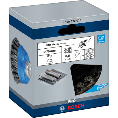 Щітка для електроінструменту Bosch Professional чашкова, сталь, 75мм, 0.5мм, M14 (1.608.622.029) Вінниця - фото 8