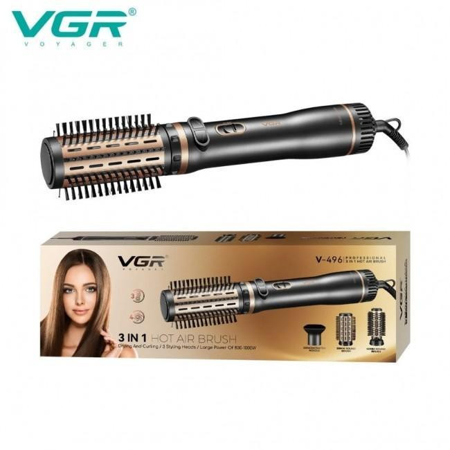 Фен-щітка для укладання волосся VGR V496 800ВТ, холодний і гарячий обдув, обертання 3 режими та температури, чорний Одеса - фото 1
