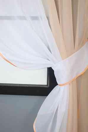 Кухонные шторы VR-Textil № 017к комбинированные с подвязками персиковый с белым 265х170 см (50-006) Киев