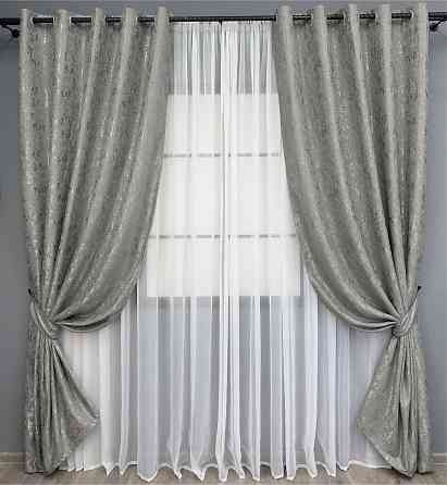 Комплект штор на люверсах VR-Textil Лен мрамор Pavliani № 1665ш Серый 150х270 см 2 шт (37-0181) Киев