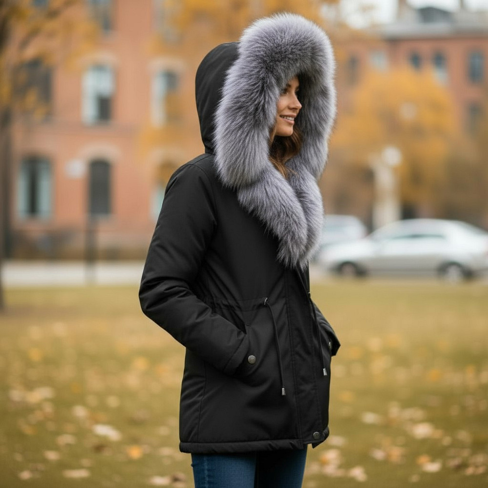 Парка женская зимняя мех чернобурки Черный р 56 75см Харьков - изображение 2