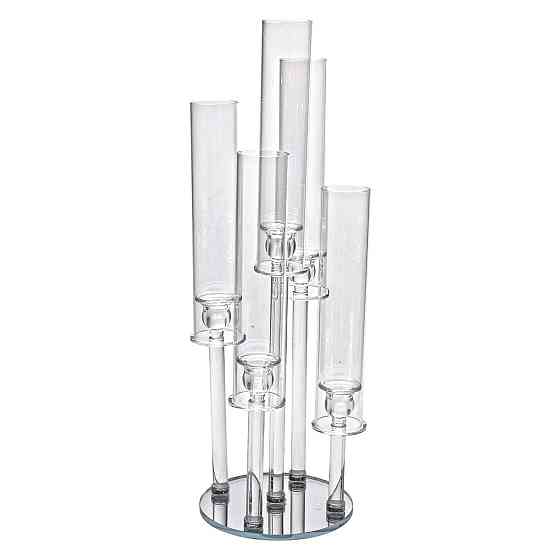 Підсвічник скляний на 5 свічок 20×72.5 см підсвічник декоративний прозорий на ніжці HP-4-64 Київ