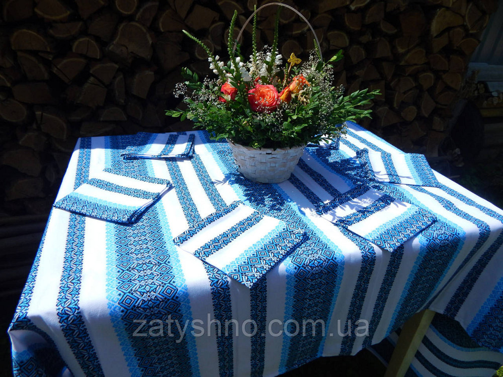 Синя скатертина вишита і серветки Київ - фото 3