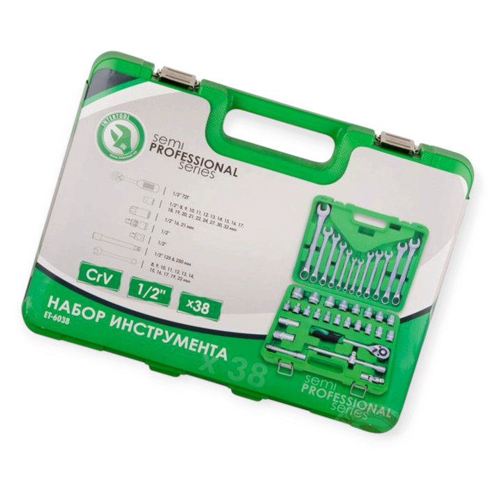 Набір інструменту 1/2" 38 шт, 8-32 мм з ключами 8-22 мм, тріщ., подовж., кардан., комір. Мукачево - фото 1