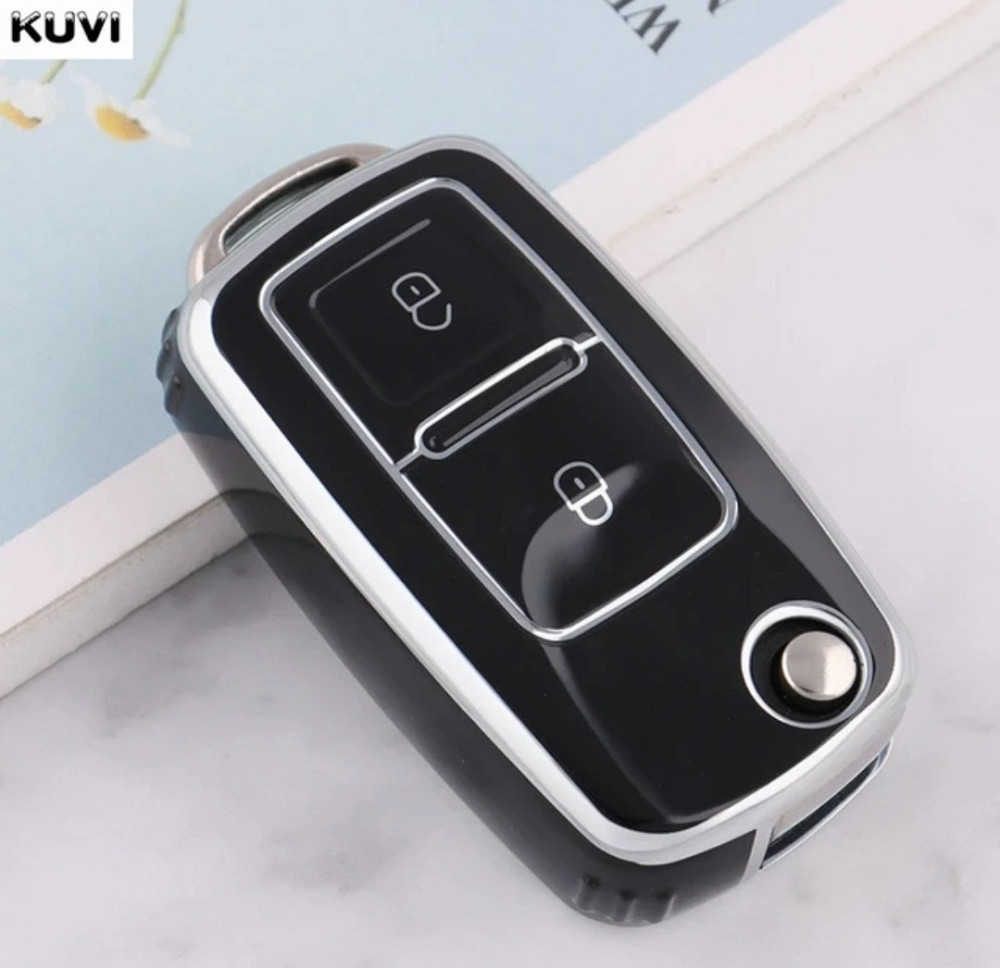 Чохол на автомобільні ключі Volkswagen Skoda 2 кнопки Чорний зі сріблом Сміла - фото 1
