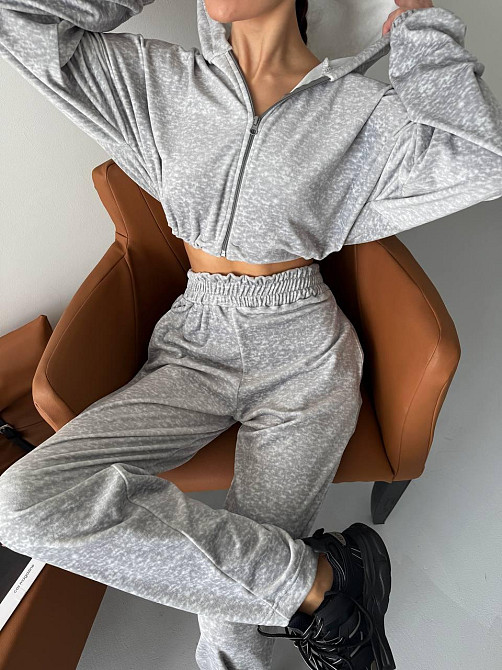 Жіночий велюровий костюм-двійка: худі на блискавці та штани Меланж, 42/44 Одеса - фото 7