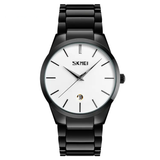 Мужские наручные часы Skmei 9140 (черные с белым циферблатом) Винница