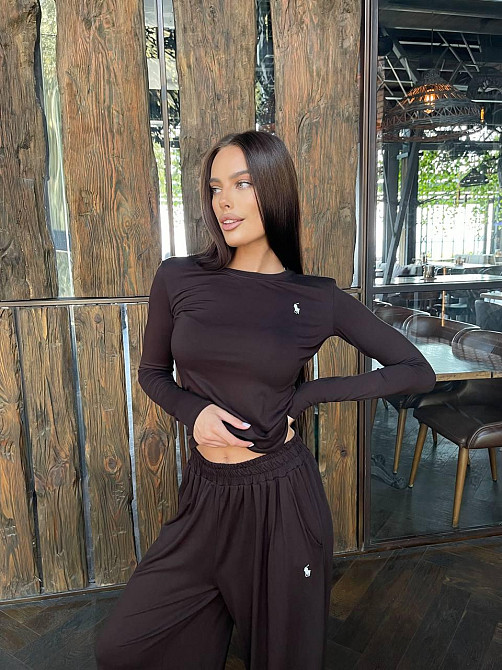 Женский базовый прогулочный костюм двойка: лонг и штаны вискоза Шоколадный, 44/46 Одесса - изображение 2