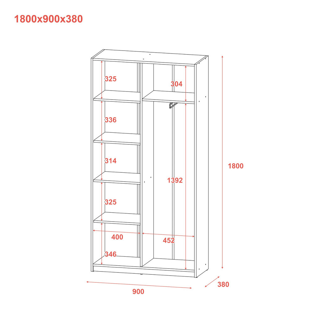 Розстібна шафа Doros Студент Дуб Сонома/Білий 90х38х180 DRS-011624 (40908067) Дніпро - фото 9