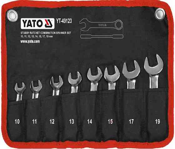 Ключі комбіновані короткі YATO з "тріскачкою"  Cr-V,  М10, 11, 12, 13, 14, 15, 17, 19 мм, 8 шт. [20] Одеса