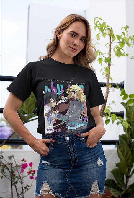 Футболка для хлопчика з аніме принтом Йоур Ліе Ін Апріл оверсайз (зріст від 165 до 180) Чорний AnimeJ0403m Дніпро - фото 3