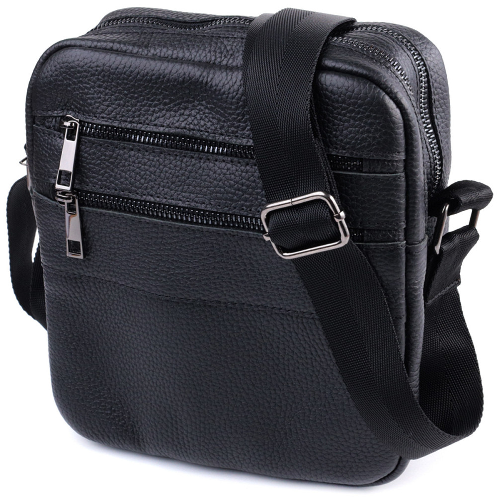 Чоловіча сумка месенджер із зернистої натуральної шкіри Shvigel 22847 Чорна Київ - фото 1
