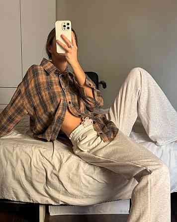 Женская трендовая оверсайз рубашка в клетку турецкий поликотон Карамельный Одесса