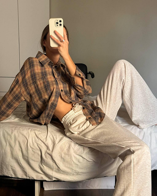 Женская трендовая оверсайз рубашка в клетку турецкий поликотон Карамельный Одесса - изображение 2