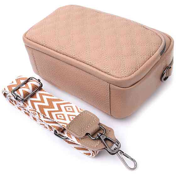 Модная женская сумка прошитая ромбами на лицевой стороне из натуральной кожи Бежевая (Vintage) Киев