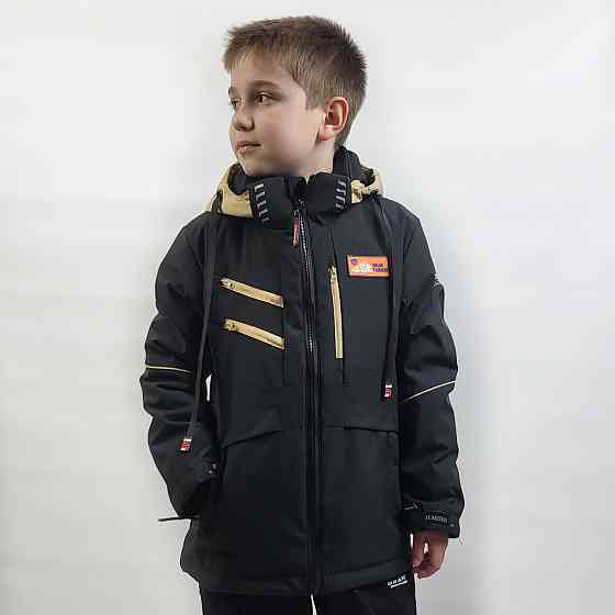 Демисезонная черная куртка с бежевыми вставками для мальчиков 140,146,152 Николаев