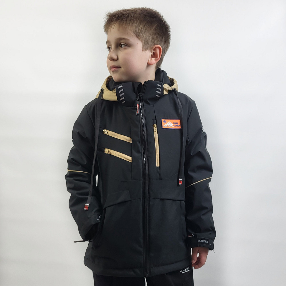Демисезонная черная куртка с бежевыми вставками для мальчиков 140,146,152 Николаев - изображение 4