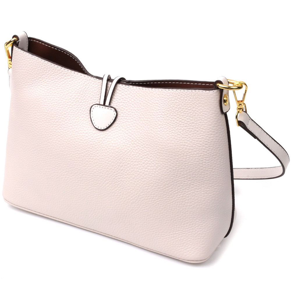 Кожаная женская сумка с оригинальной застежкой пуговкой Vintage 22321 Белая Киев - изображение 2