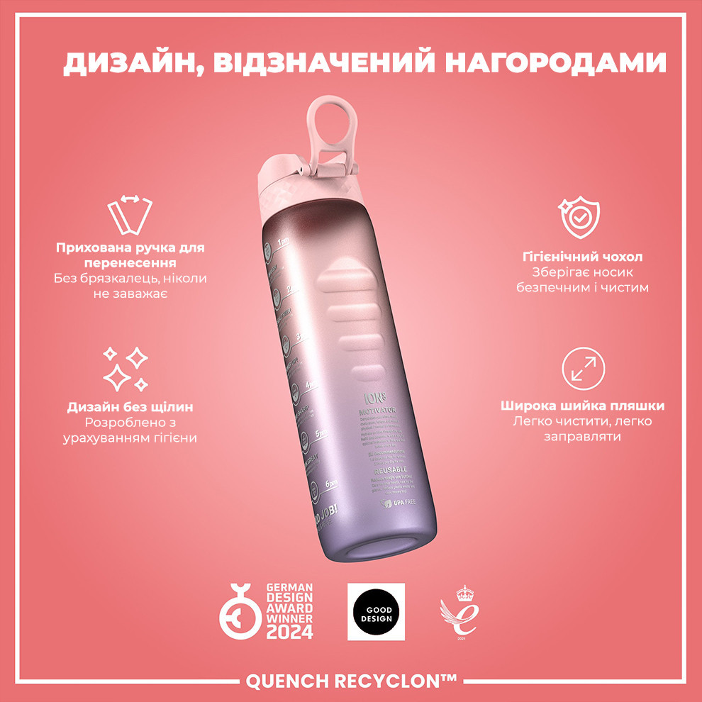Пляшка для води ION8 1000 мл. BPA Free, Times To Drink, (ЕКО пляшка) BPA Free, Periwinkle &Rose Кам'янське - фото 4