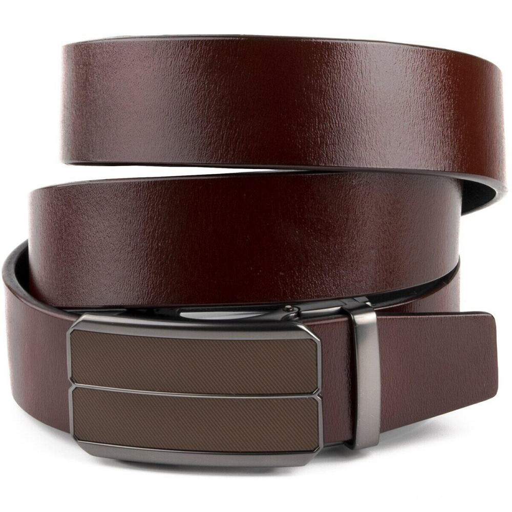 Ремень мужской с коричневой вставкой и затемненным металлом Коричневый (Vintage) Киев - изображение 5