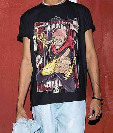 Футболка для хлопчика з аніме принтом Магічна битва оверсайз (зріст від 165 до 180) Чорний AnimeJ0845m Дніпро