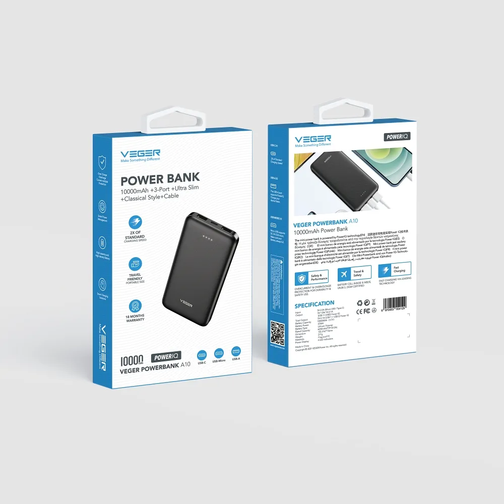 Павербанк 10000 mAh VEGER W1065 2A A10 VG-W1065 power bank повербанк Одесса - изображение 2