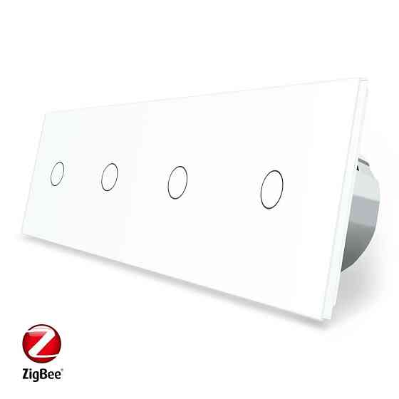 Розумний сенсорний ZigBee вимикач 4 сенсора (1-1-1-1) Livolo білий скло (VL-C704Z-11) Коломыя