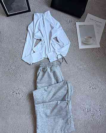 Женский стильный повседневный костюм двойка двунить Бело-серый Одесса